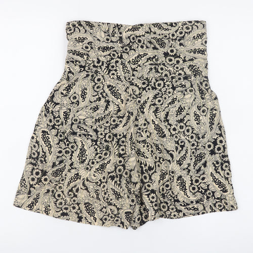 Zara Woman Black Floral High Waist Paperbag Shorts XS