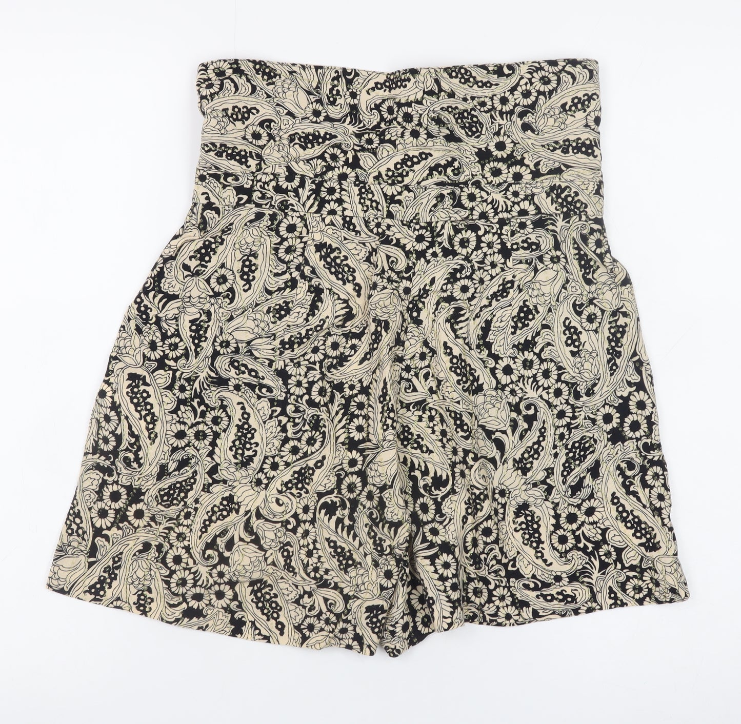 Zara Woman Black Floral High Waist Paperbag Shorts XS