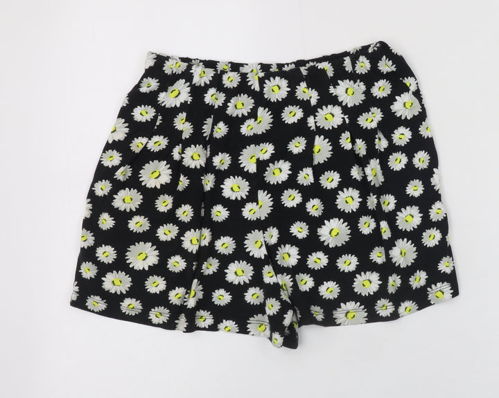 ASOS Womens Black Floral Daisy Print Viscose Relaxed Shorts Size 8