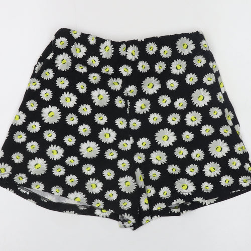 ASOS Womens Black Floral Daisy Print Viscose Relaxed Shorts Size 8