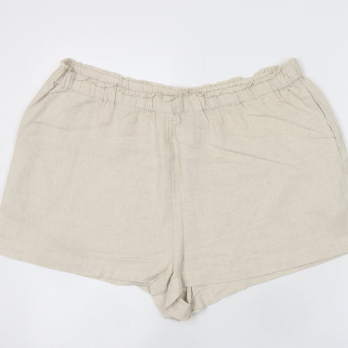 New Look Women Beige Linen Blend Casual Shorts Size 18