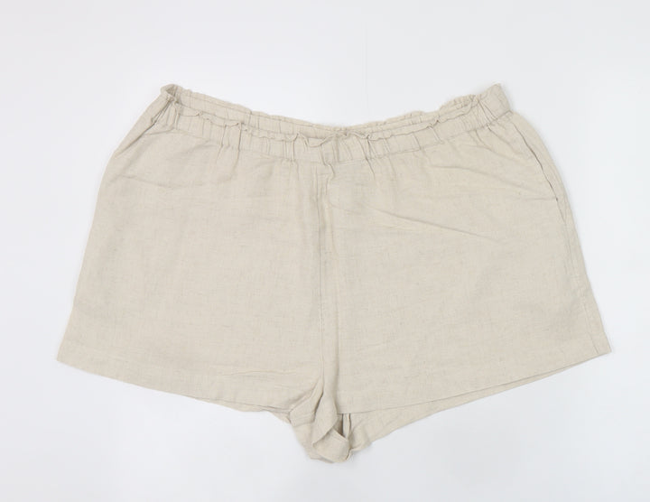 New Look Women Beige Linen Blend Casual Shorts Size 18