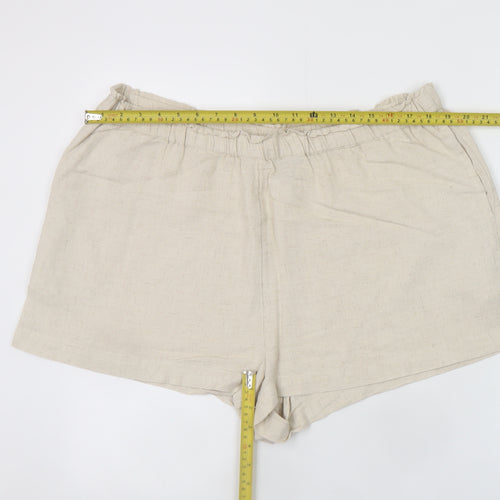 New Look Women Beige Linen Blend Casual Shorts Size 18