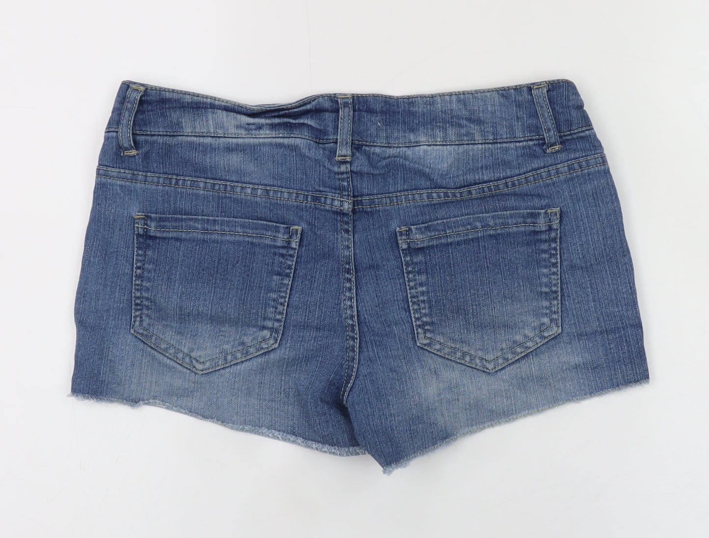 Forever 21 Women Blue Denim Cut-Off Shorts Size 8 Regular Fit Casual