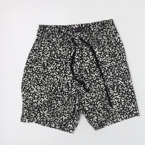 Marks and Spencer Women Black Print Linen Blend Drawstring Shorts Size 6