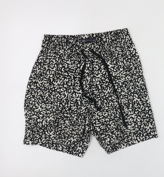Marks and Spencer Women Black Print Linen Blend Drawstring Shorts Size 6