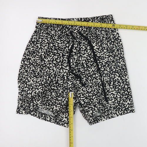 Marks and Spencer Women Black Print Linen Blend Drawstring Shorts Size 6