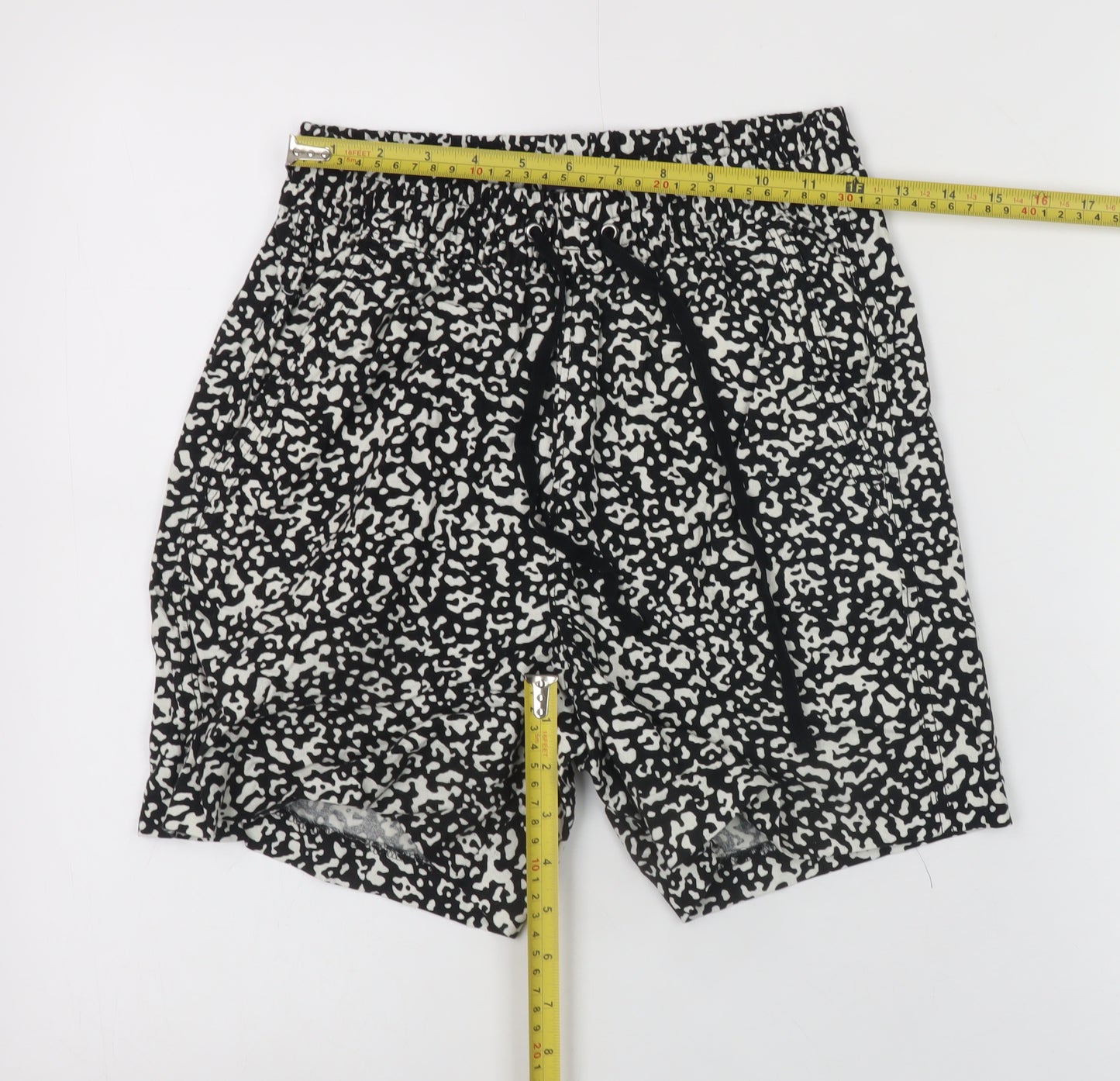 Marks and Spencer Women Black Print Linen Blend Drawstring Shorts Size 6