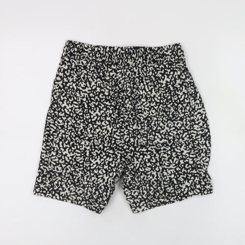 Marks and Spencer Women Black Print Linen Blend Drawstring Shorts Size 6