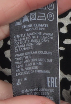 Marks and Spencer Women Black Print Linen Blend Drawstring Shorts Size 6