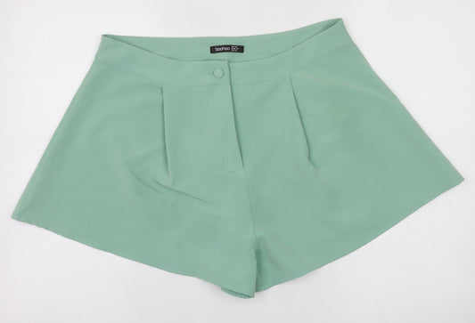 Boohoo Women’s Green High Rise Chino Shorts Size 16 Stretch Pleated