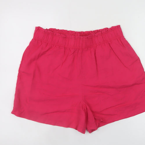 New Look Womens Pink Linen Blend Paperbag Shorts Size 12