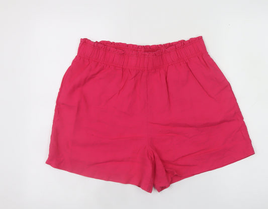 New Look Womens Pink Linen Blend Paperbag Shorts Size 12