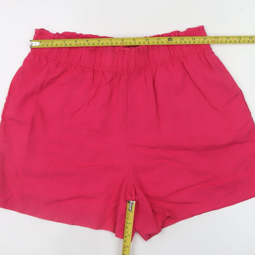 New Look Womens Pink Linen Blend Paperbag Shorts Size 12