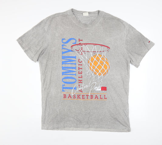 Tommy Jeans Men's Grey XL Basketball Graphic T-Shirt Casual Retro