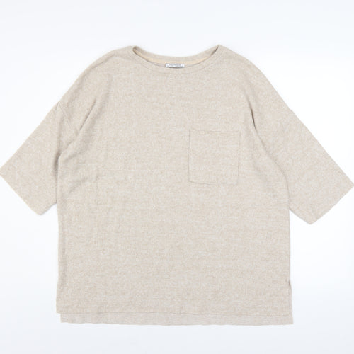 Zara Trafaluc Womens Beige Relaxed Jersey T-Shirt Size S