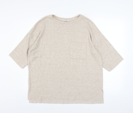 Zara Trafaluc Womens Beige Relaxed Jersey T-Shirt Size S