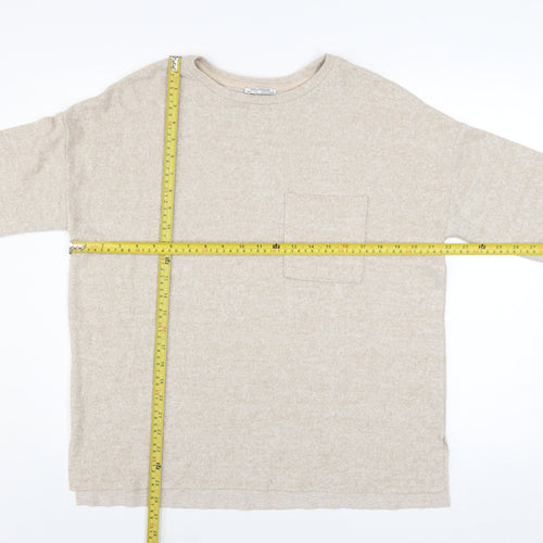 Zara Trafaluc Womens Beige Relaxed Jersey T-Shirt Size S