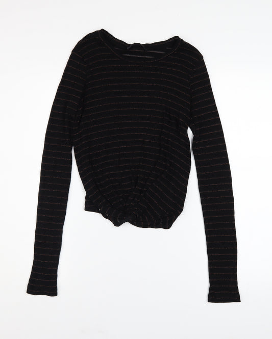 AllSaints Women’s Black Metallic Stripe Cropped Knit Top Medium