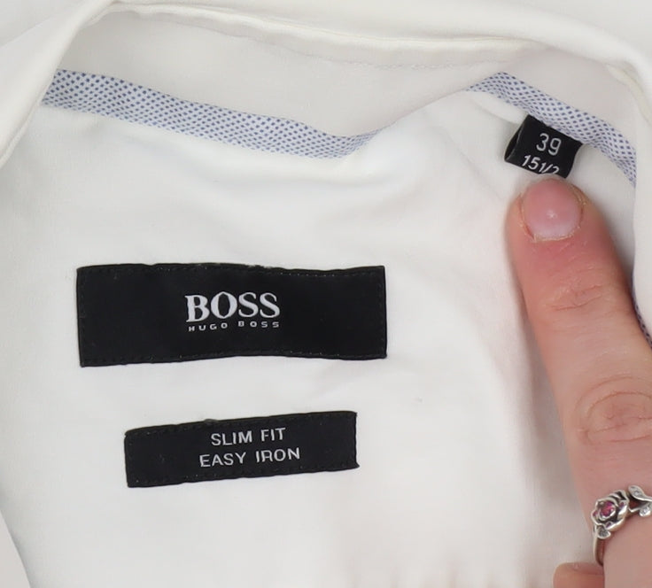 BOSS Hugo Boss Men's White Slim Fit Easy Iron Long Sleeve Shirt 15.5in