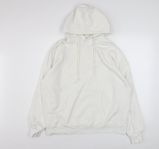 Pull & Bear Women White Cotton Pullover Hoodie Size L Casual