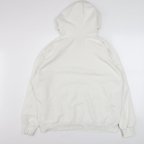 Pull & Bear Women White Cotton Pullover Hoodie Size L Casual