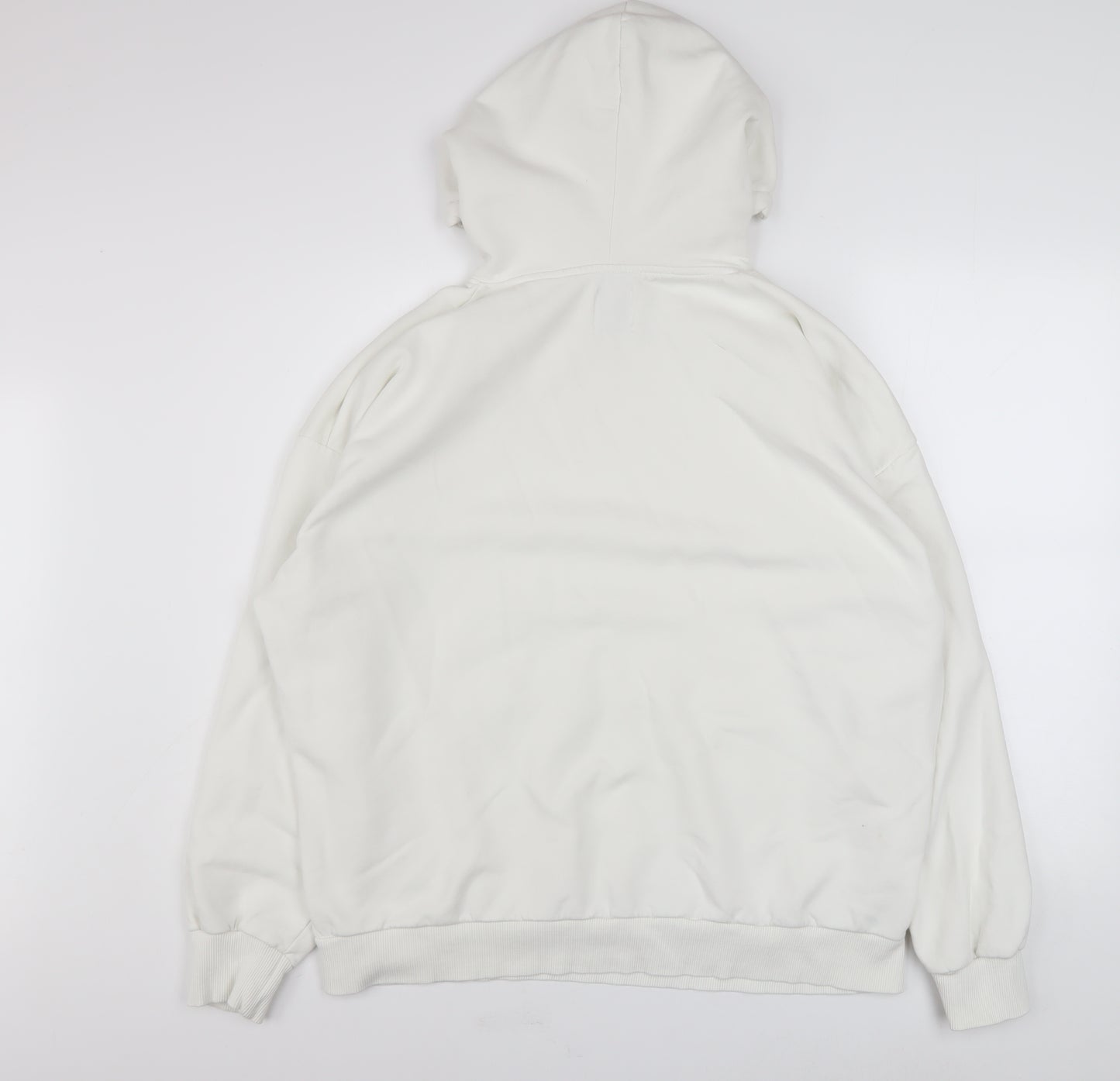 Pull & Bear Women White Cotton Pullover Hoodie Size L Casual