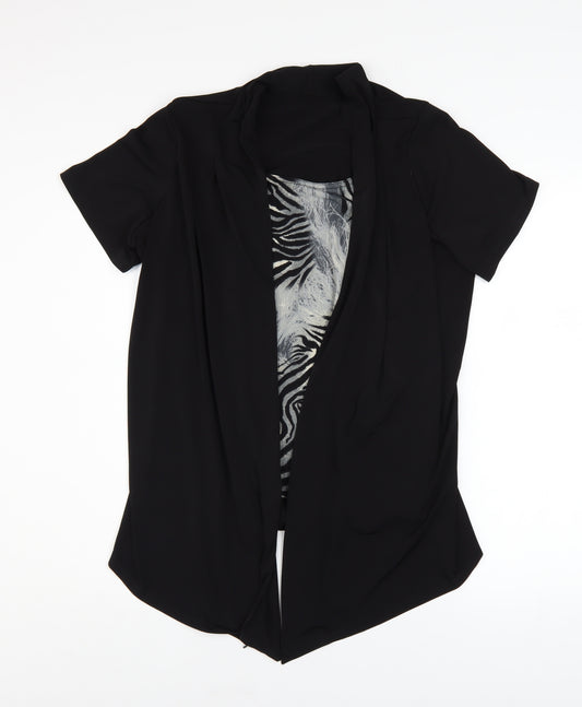 BM Collection Womens Black Size 16 Tunic Blouse with Zebra Print Insert