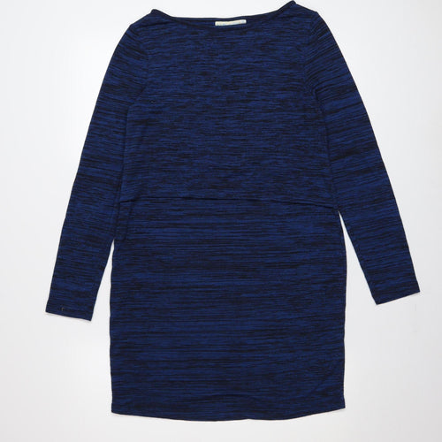 JoJo Maman Bébé Women's Blue Knit Shift Dress Size M Long Sleeve