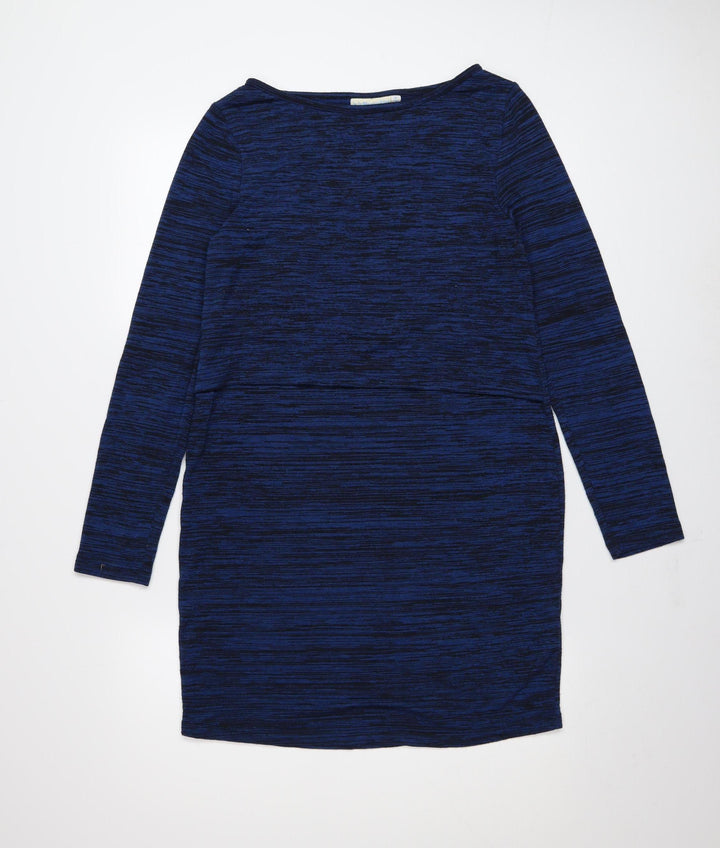 JoJo Maman Bébé Women's Blue Knit Shift Dress Size M Long Sleeve