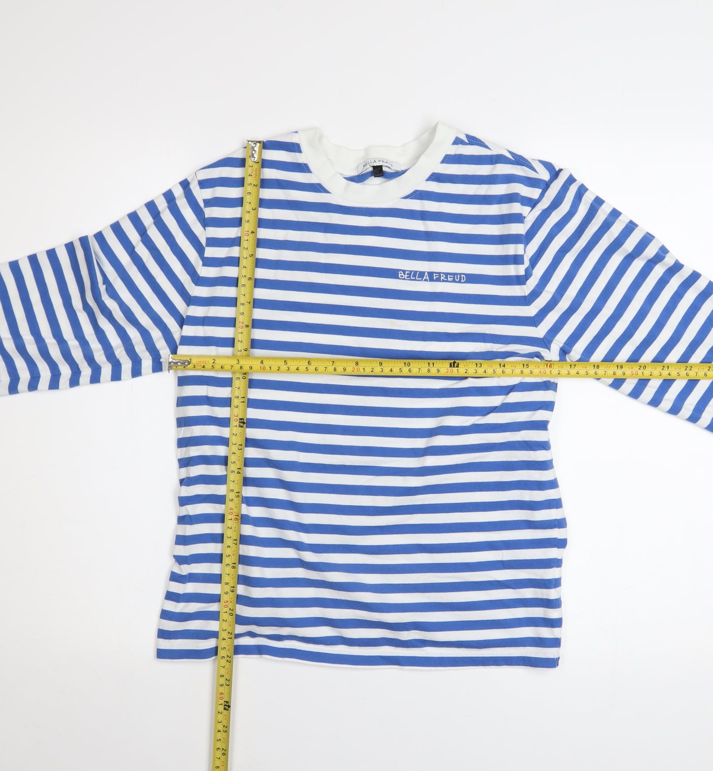 Bella Freud Women's Blue Striped Long Sleeve Cotton T-Shirt XS
