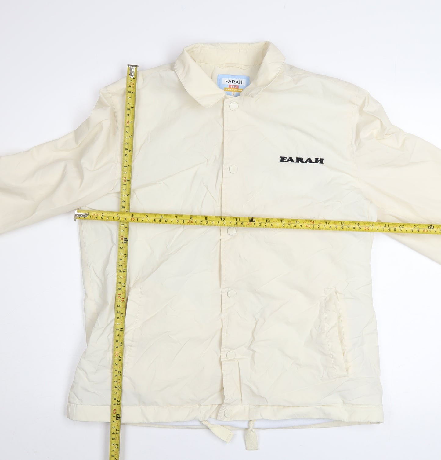Farah Men’s Ivory Polyamide Coach Jacket Size M Lightweight Casual