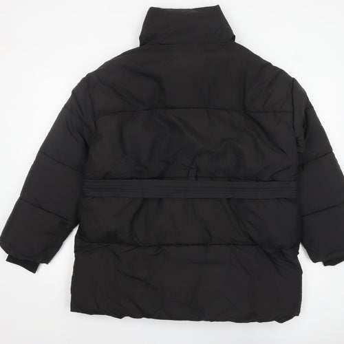 PUFFIT Women's Black Mid-Length Puffer Coat L Belted Water Resistant