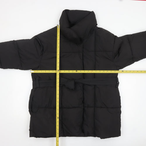 PUFFIT Women's Black Mid-Length Puffer Coat L Belted Water Resistant