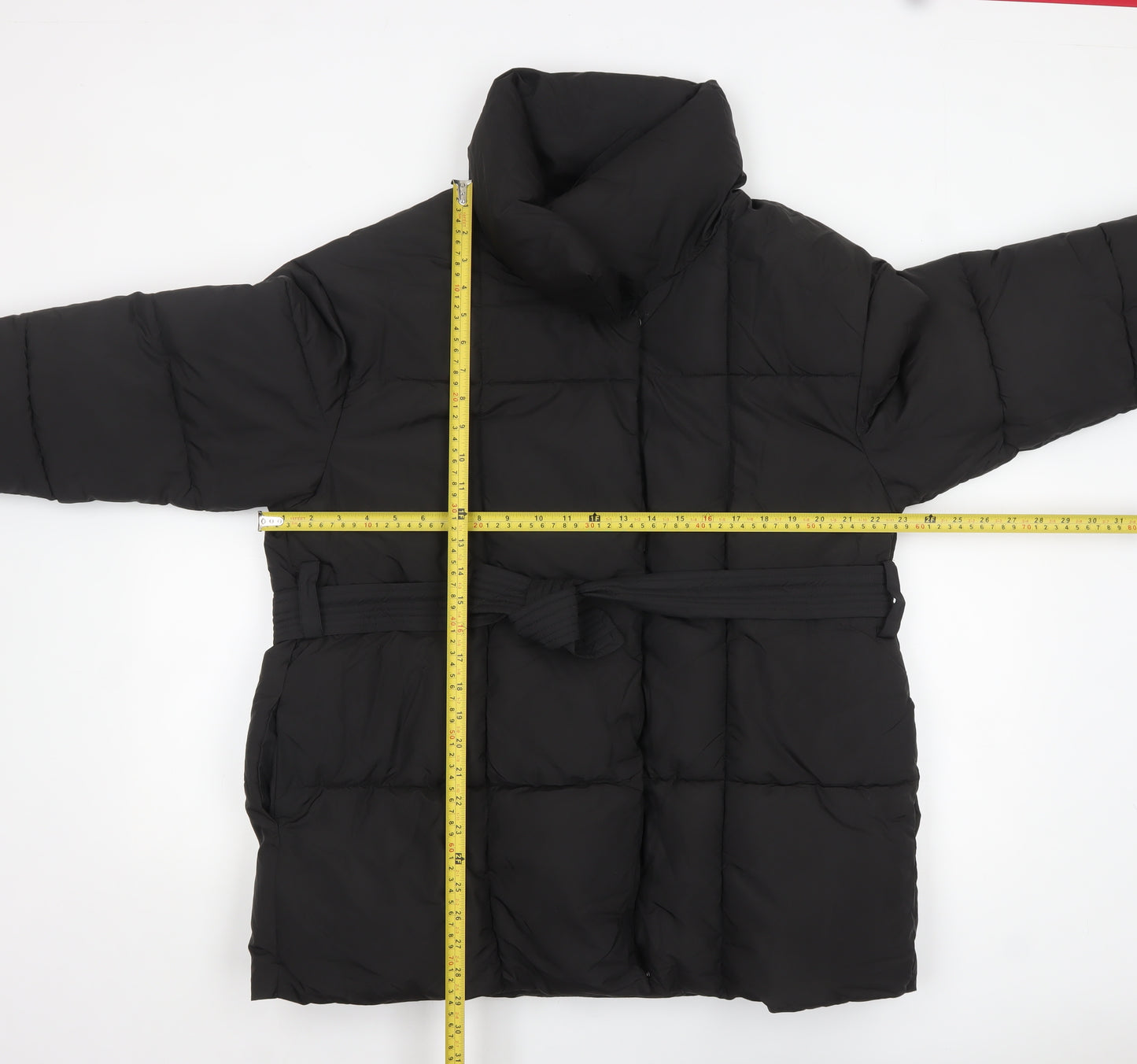 PUFFIT Women's Black Mid-Length Puffer Coat L Belted Water Resistant