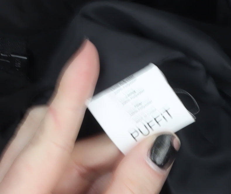 PUFFIT Women's Black Mid-Length Puffer Coat L Belted Water Resistant