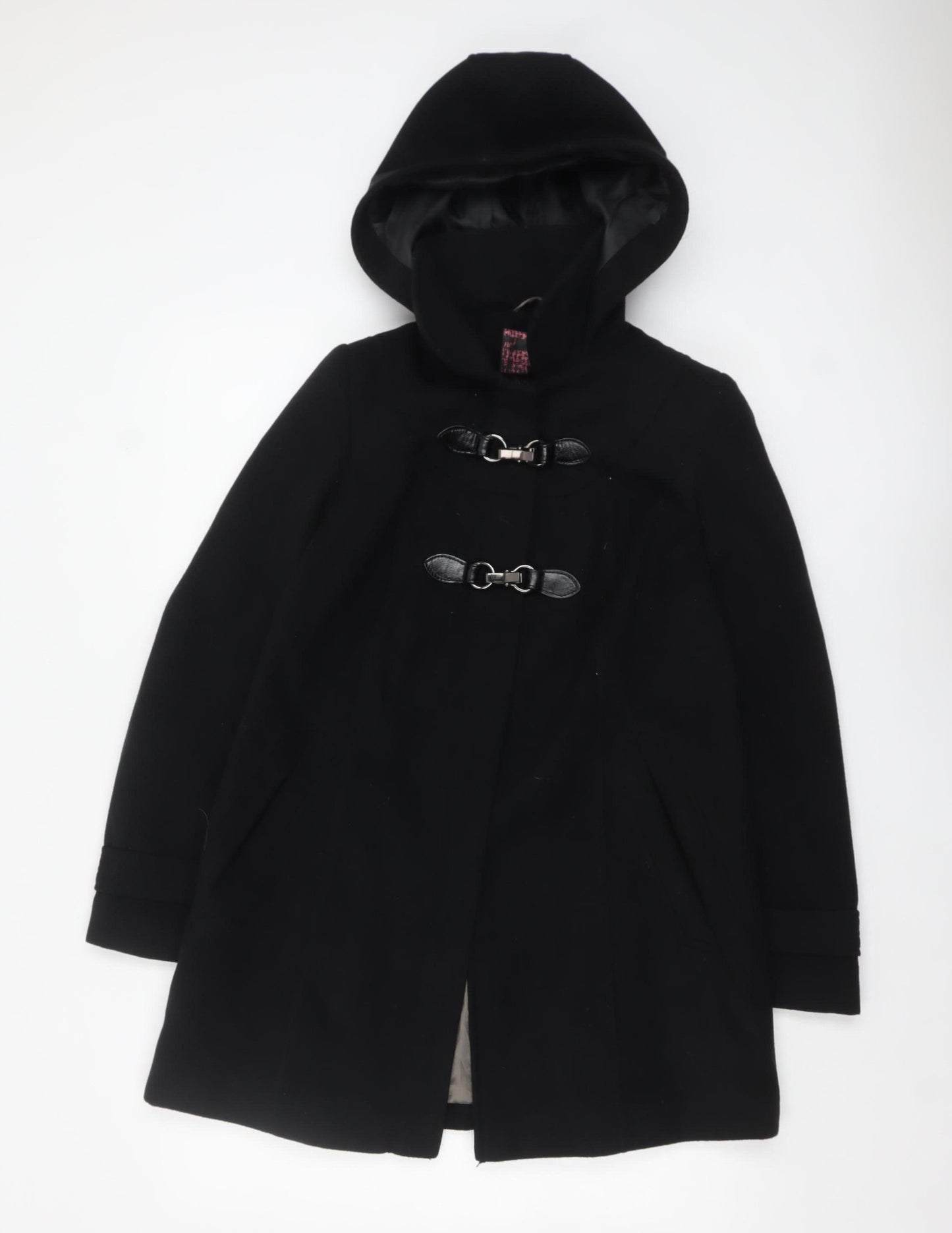 Next Women's Black Wool Blend Hooded Duffle Coat Size 10
