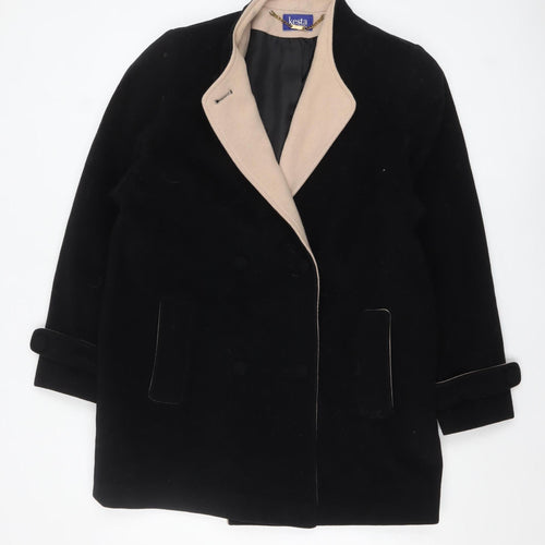 Kesta London Women's Black Wool Cashmere Overcoat Size 14