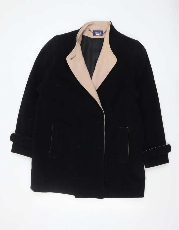 Kesta London Women's Black Wool Cashmere Overcoat Size 14