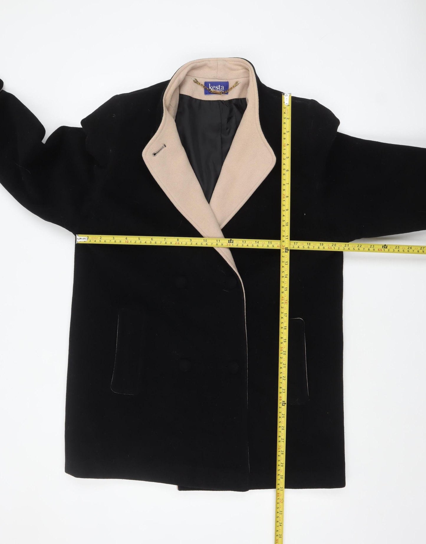 Kesta London Women's Black Wool Cashmere Overcoat Size 14