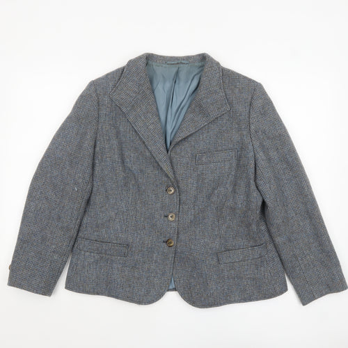 Felicitas Queisser Womens Blue Wool Tweed Single-Breasted Blazer UK 16