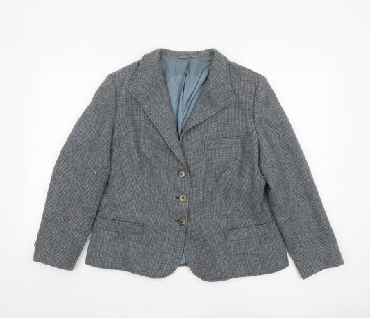 Felicitas Queisser Womens Blue Wool Tweed Single-Breasted Blazer UK 16