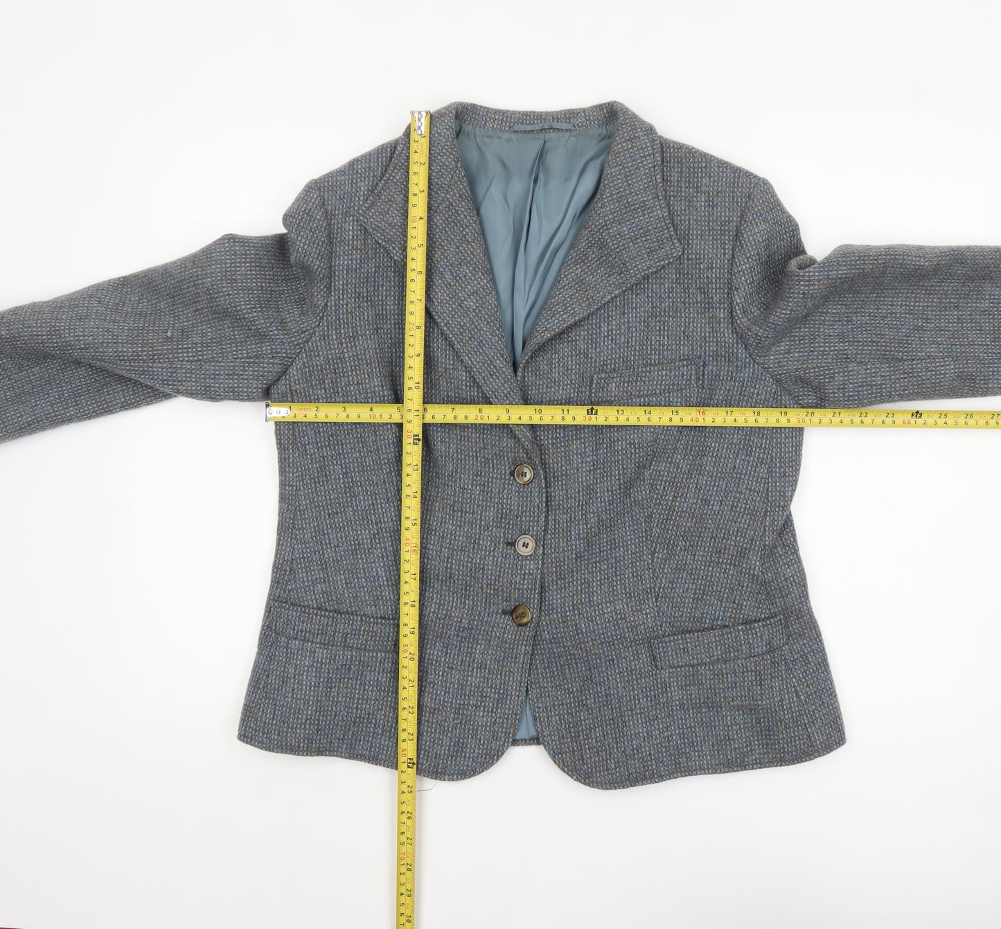 Felicitas Queisser Womens Blue Wool Tweed Single-Breasted Blazer UK 16