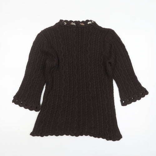 Marks and Spencer Per Una Brown Knit V-Neck 3/4 Sleeve Women's Jumper M