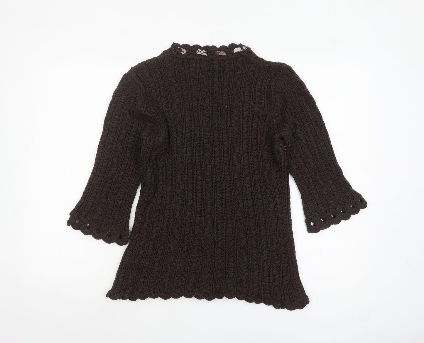 Marks and Spencer Per Una Brown Knit V-Neck 3/4 Sleeve Women's Jumper M