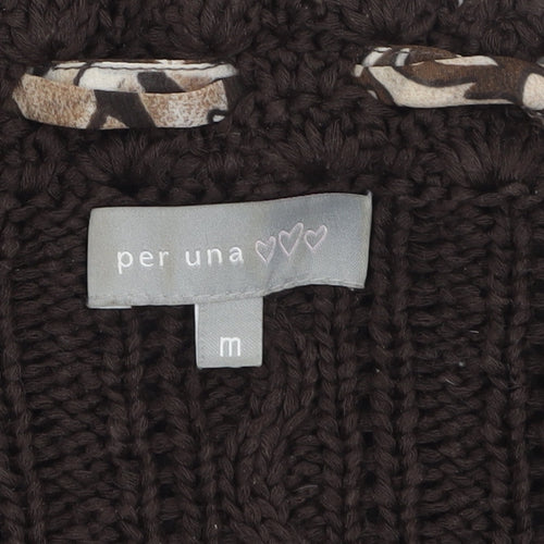 Marks and Spencer Per Una Brown Knit V-Neck 3/4 Sleeve Women's Jumper M
