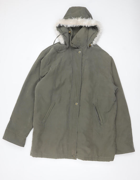 YS Collection Women's Green Hooded Parka Coat Size 18