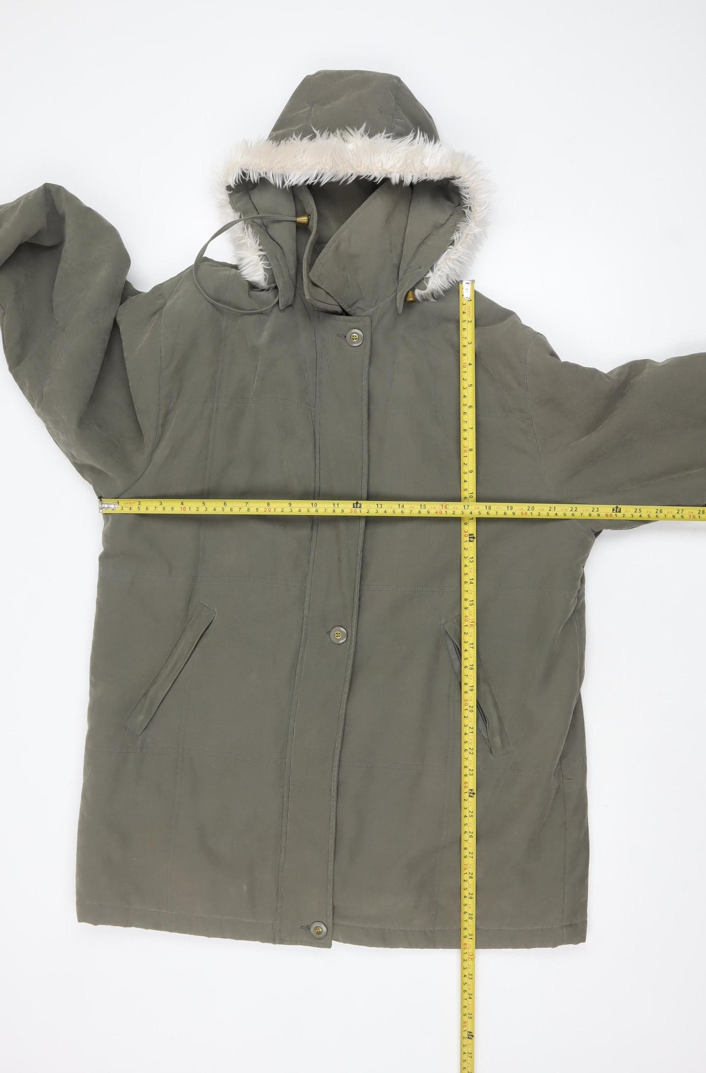 YS Collection Women's Green Hooded Parka Coat Size 18
