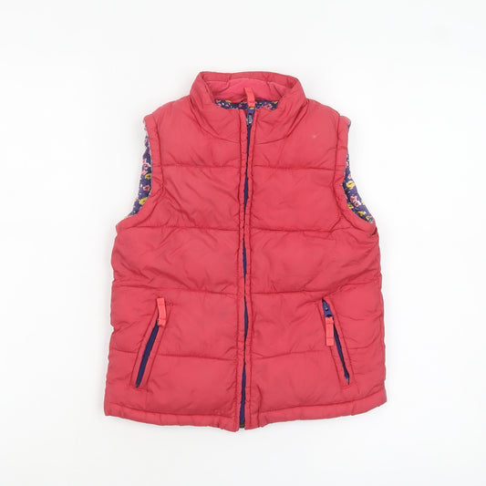 Mini Boden Girls Red Puffer Waistcoat 5-6 Years Quilted Zip-Up Gilet