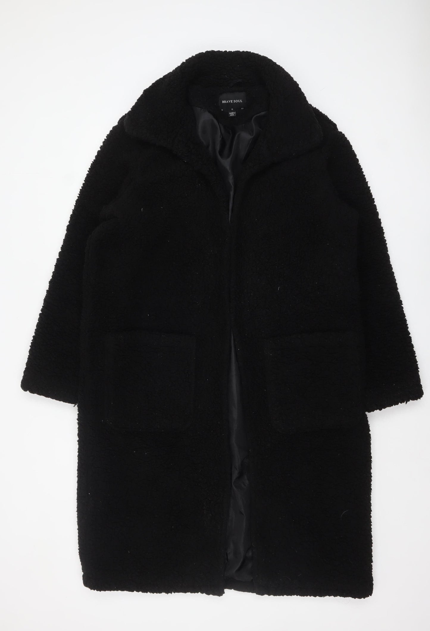 Brave Soul Women's Black Fleece Lined Mid-Length Overcoat Size 12